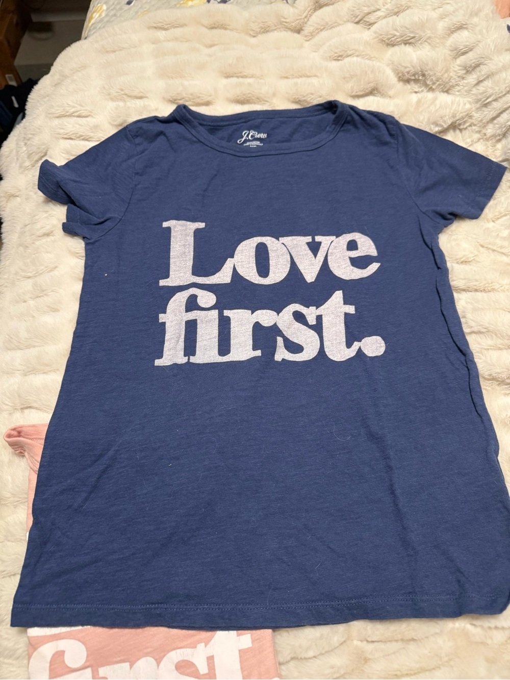 J. Crew Navy Tee with White "Love first." Print